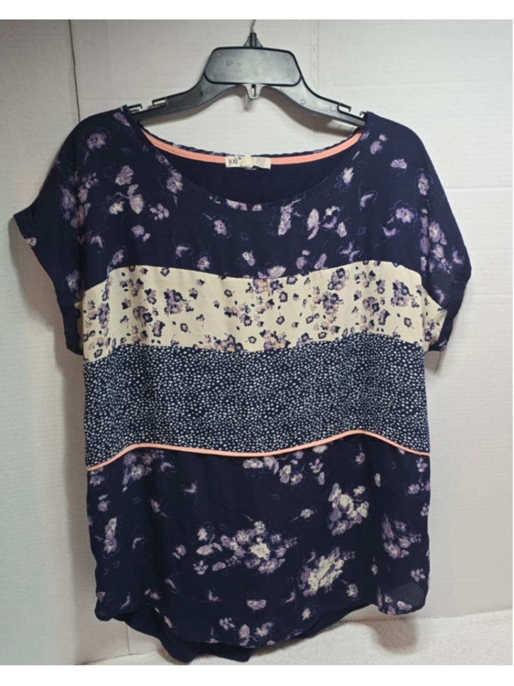 Women's Jolt Navy Floral & Polka Dot Short Sleeve Tee XL